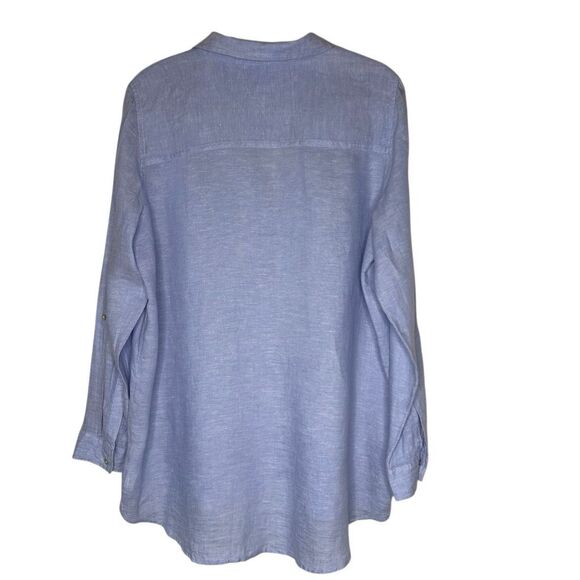 Sigrid Olsen Shirt Light Blue Linen High Low Button Up Size L Beachy, Casual - Picture 5 of 13